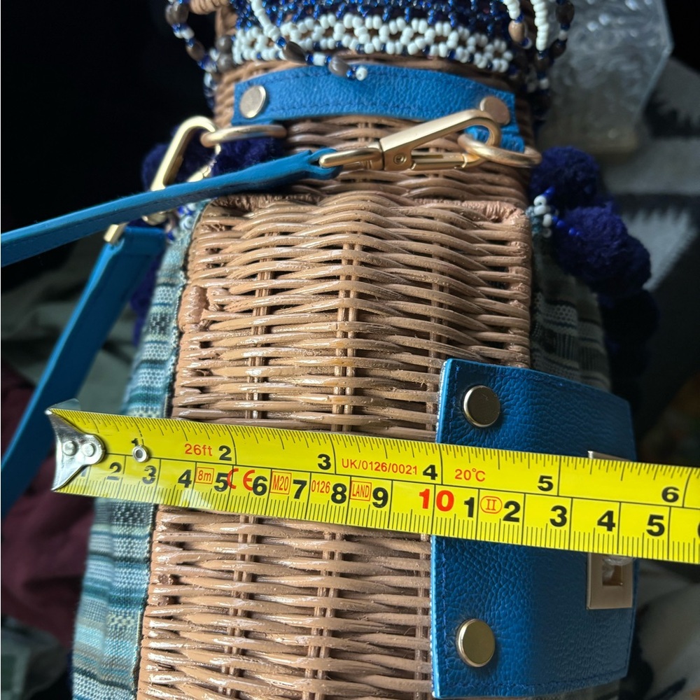 Chic Blue and Tan Woven Crossbody Bag - Picture 6 of 6